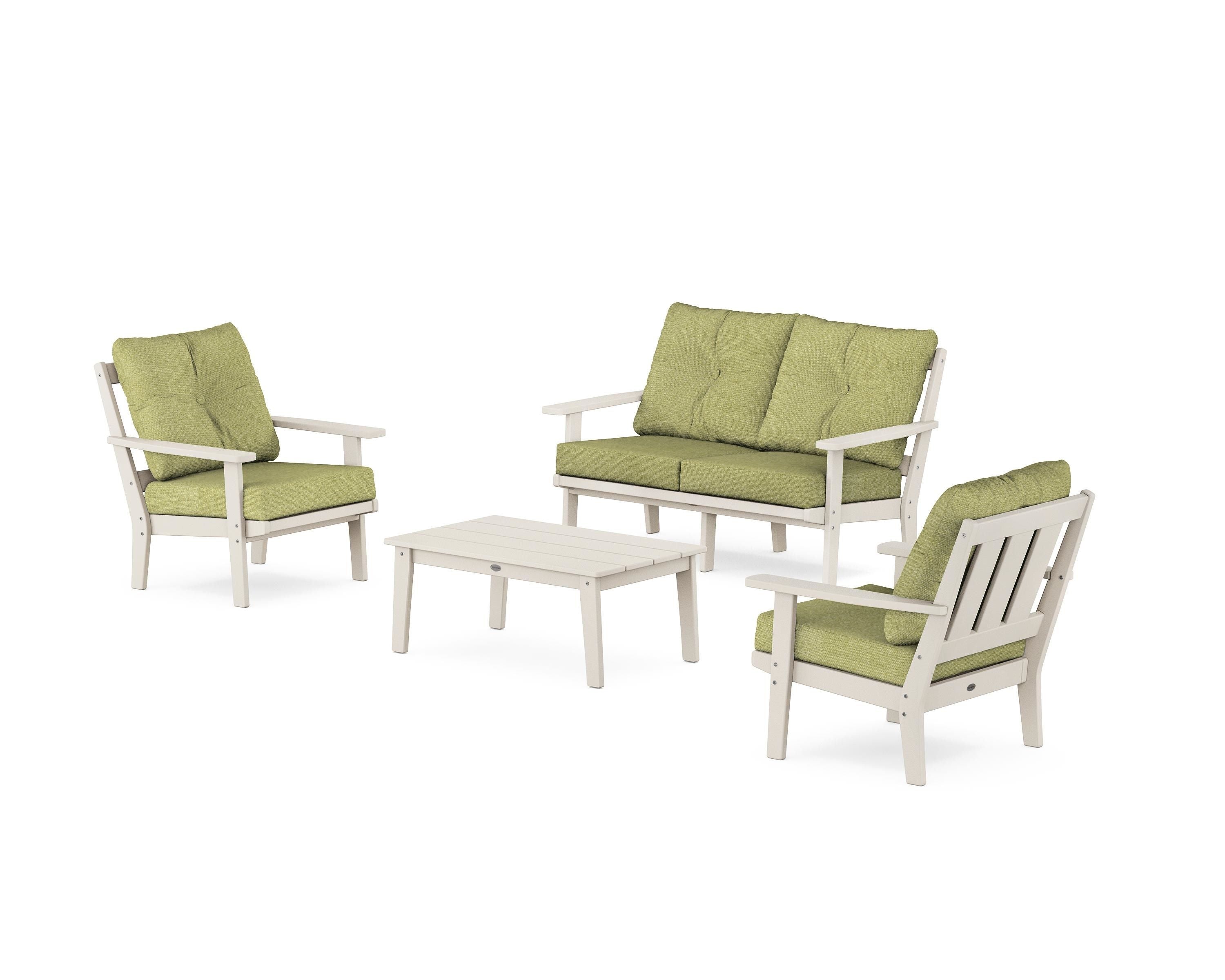 POLYWOOD® Oxford 4-Piece Deep Seating Set with Loveseat in Sand / Chartreuse Boucle