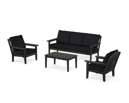 Country Living Cottage 4-Piece Deep Seating Set with Sofa in Black / Midnight Linen