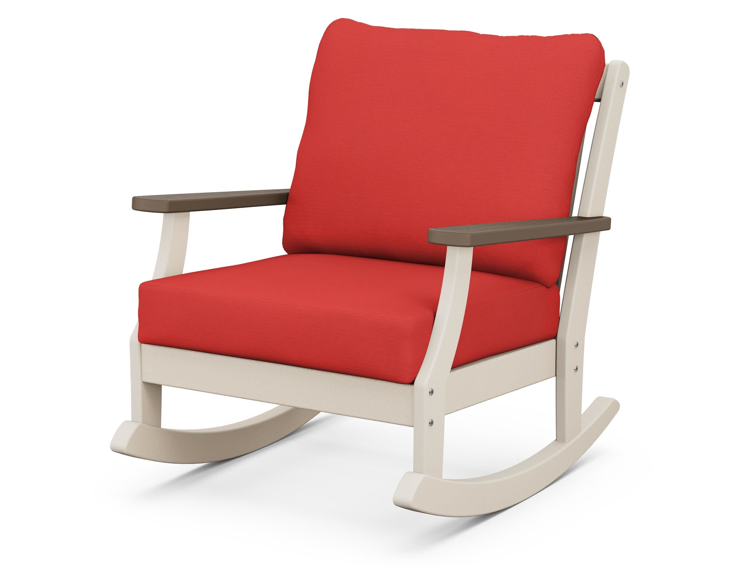 POLYWOOD® Braxton Deep Seating Rocking Chair in Sand / Kona / Crimson Linen