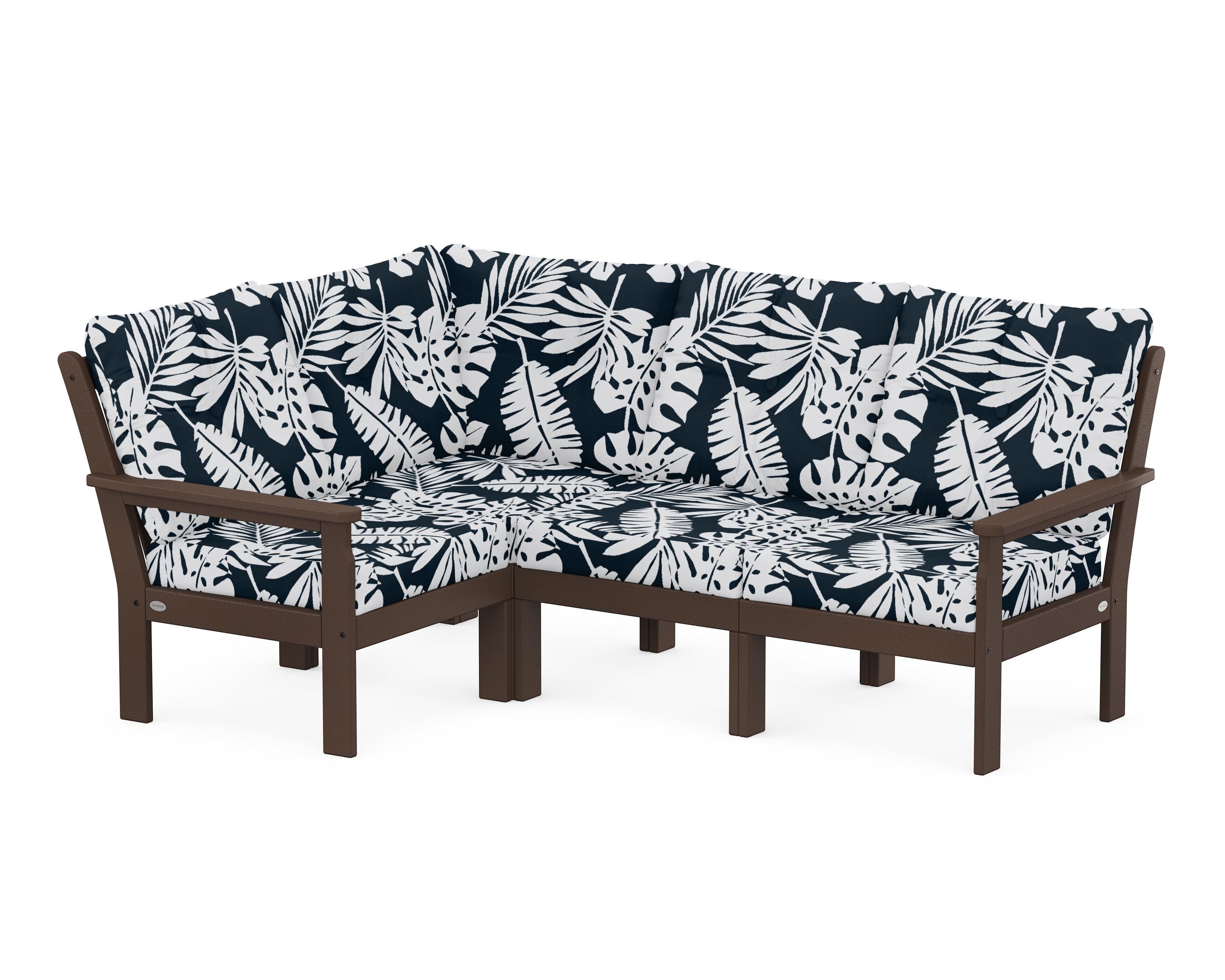 POLYWOOD® Vineyard 4-Piece Sectional in Mahogany / Leaf Marine Indigo
