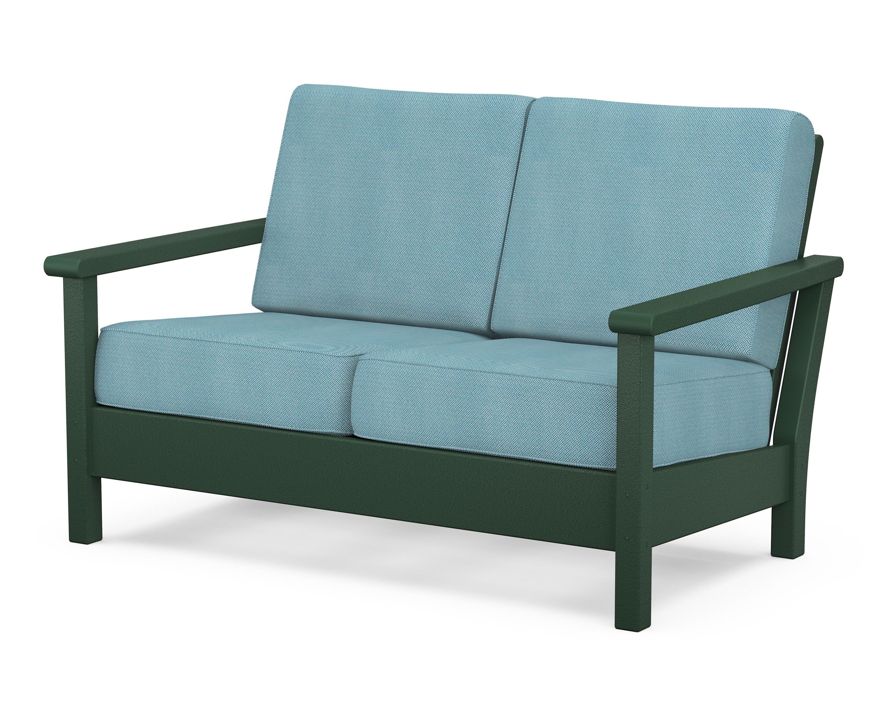 POLYWOOD® Harbour Deep Seating Loveseat in Green / Lattice Sky Blue