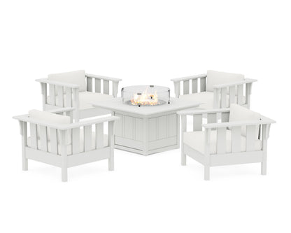 Martha Stewart by POLYWOOD® Acadia 5-Piece Deep Seating Set with Fire Pit Table in White / Natural Linen