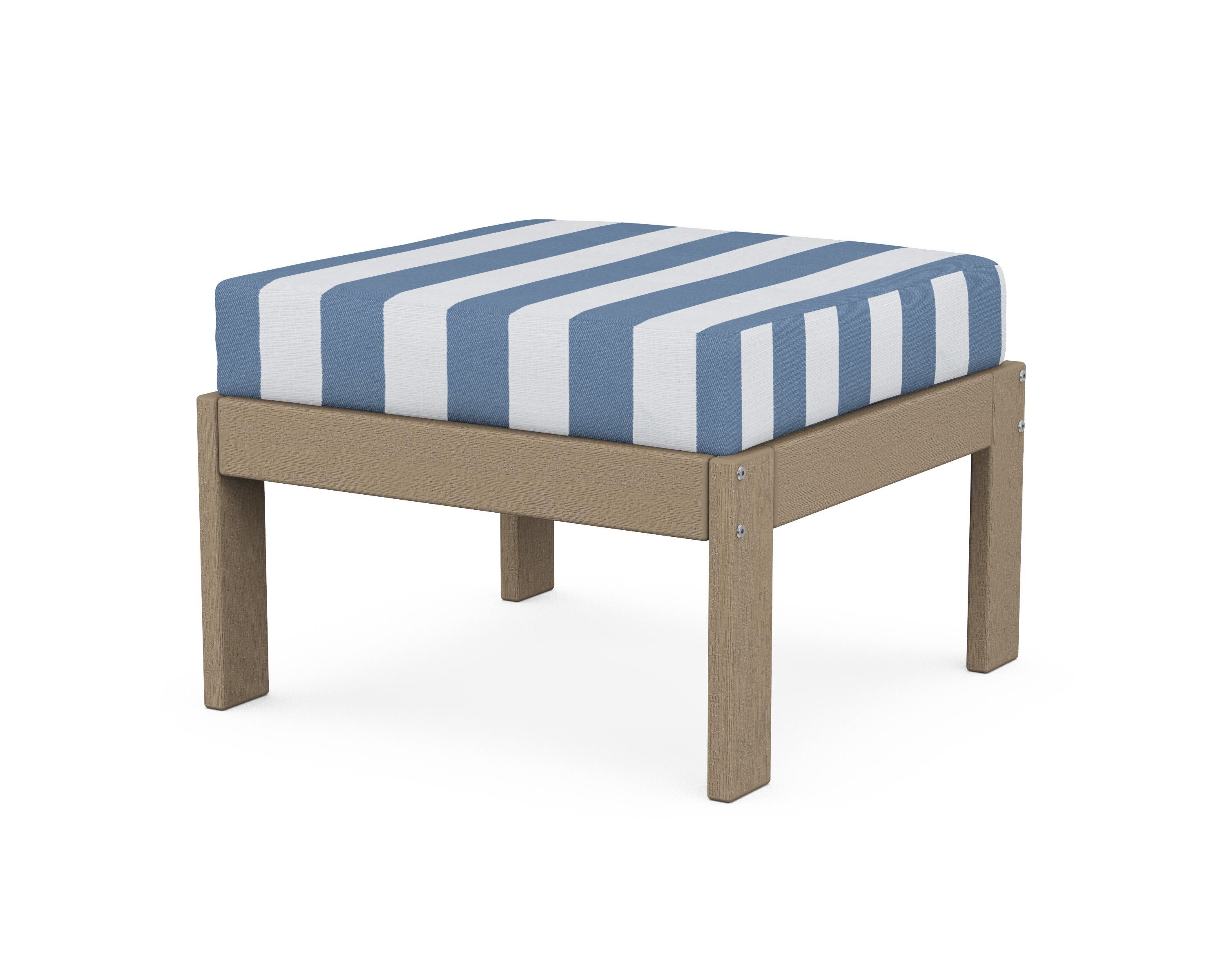 POLYWOOD® Vineyard Modular Ottoman in Vintage Sahara / Cabana Stripe Sky Blue