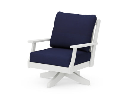 POLYWOOD® Braxton Deep Seating Swivel Chair in White / Navy