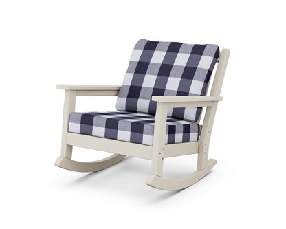 POLYWOOD® Chippendale Deep Seating Rocking Chair in Sand / Buffalo Plaid Navy