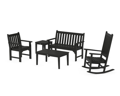 POLYWOOD® Vineyard 5-Piece Bench & Rocking Chair Set in Black