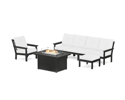 POLYWOOD® Vineyard Sectional Lounge and Fire Pit Set in Black / Natural