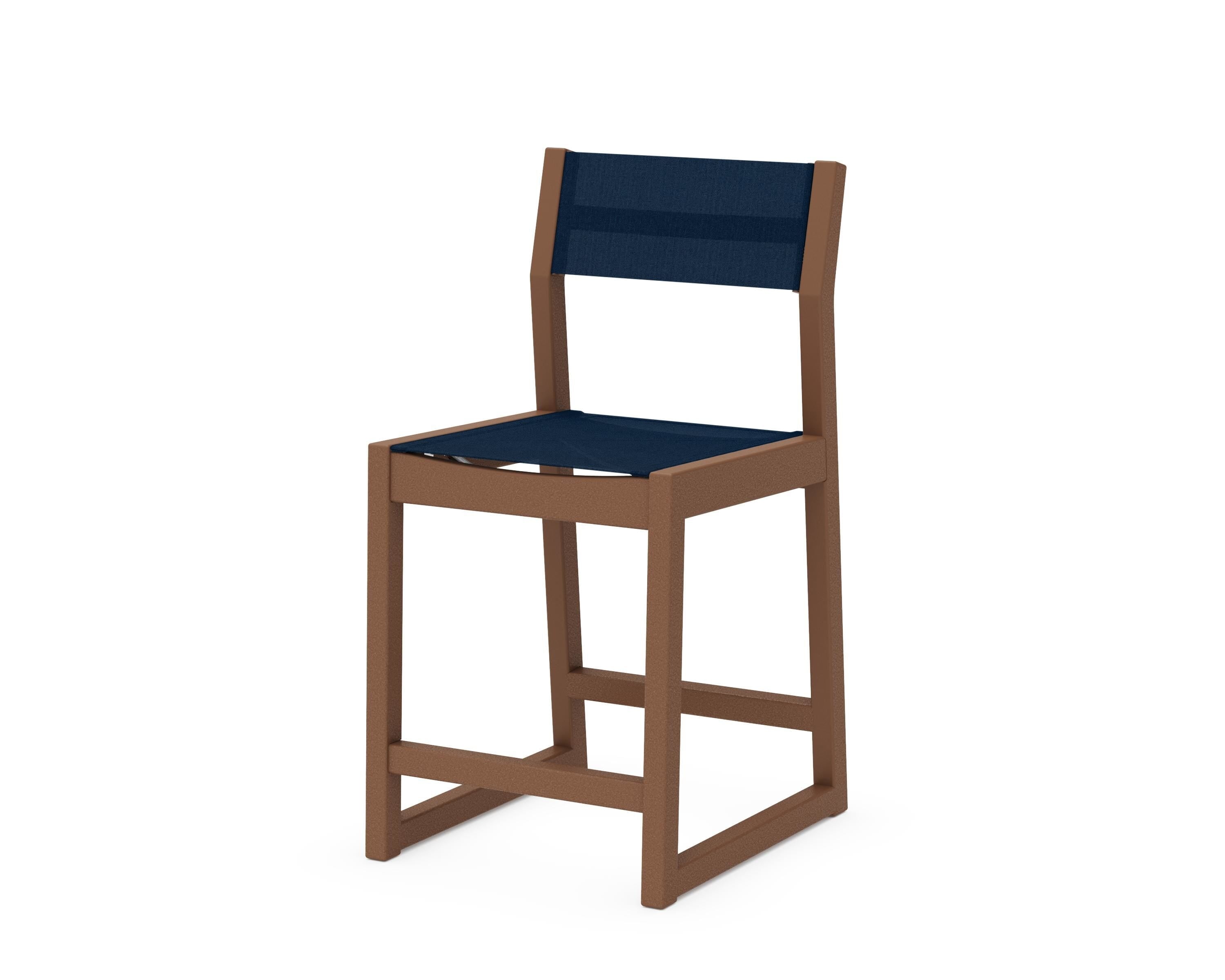 POLYWOOD® EDGE Sling Counter Side Chair in Teak / Navy Blue Sling