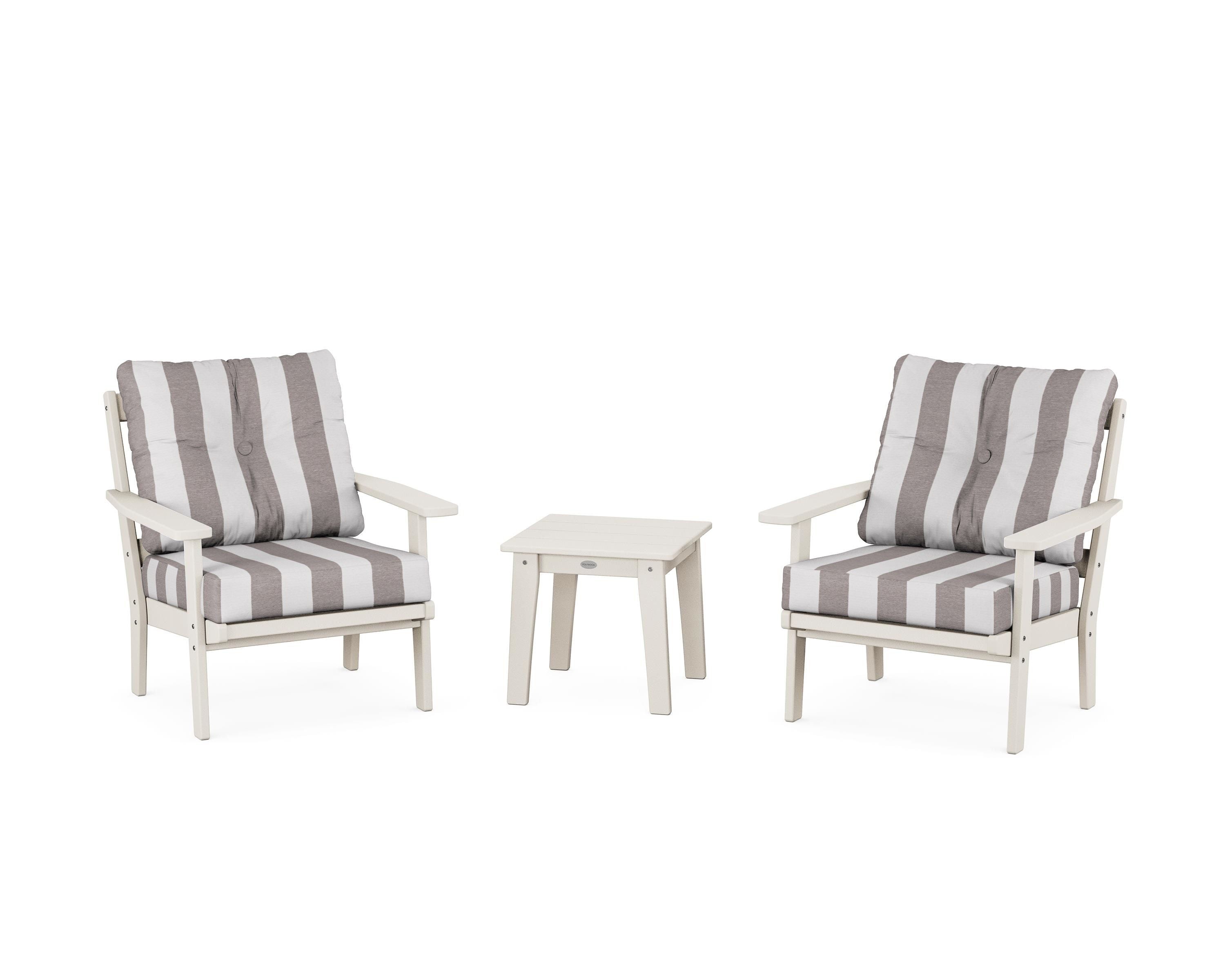 POLYWOOD® Prairie 3-Piece Deep Seating Set in Sand / Cabana Stripe Grey Mist