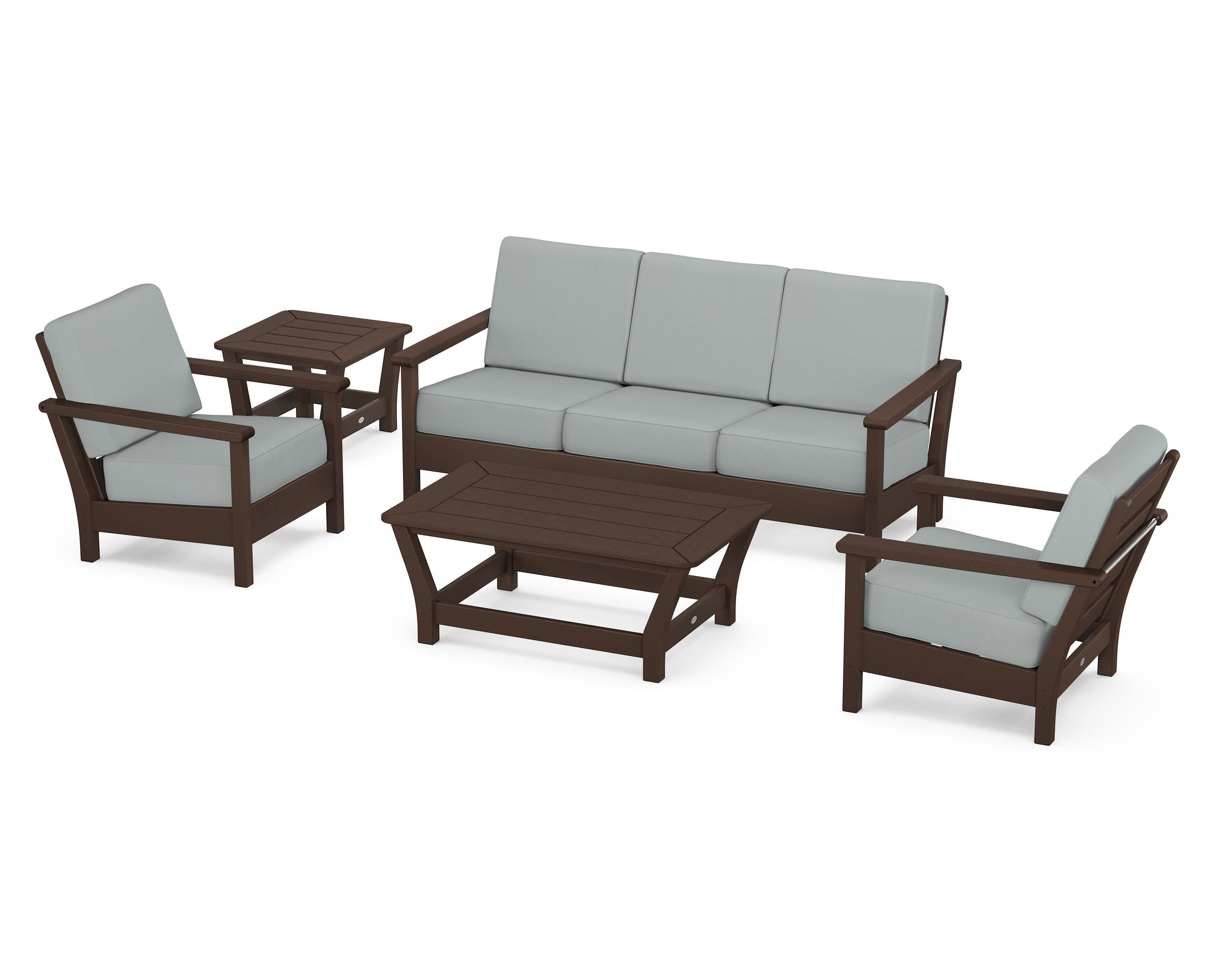 POLYWOOD® Harbour 5-Piece Deep Seating Set in Mahogany / Spa