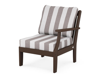 POLYWOOD® Braxton Modular Right Arm Chair in Mahogany / Cabana Stripe Grey Mist