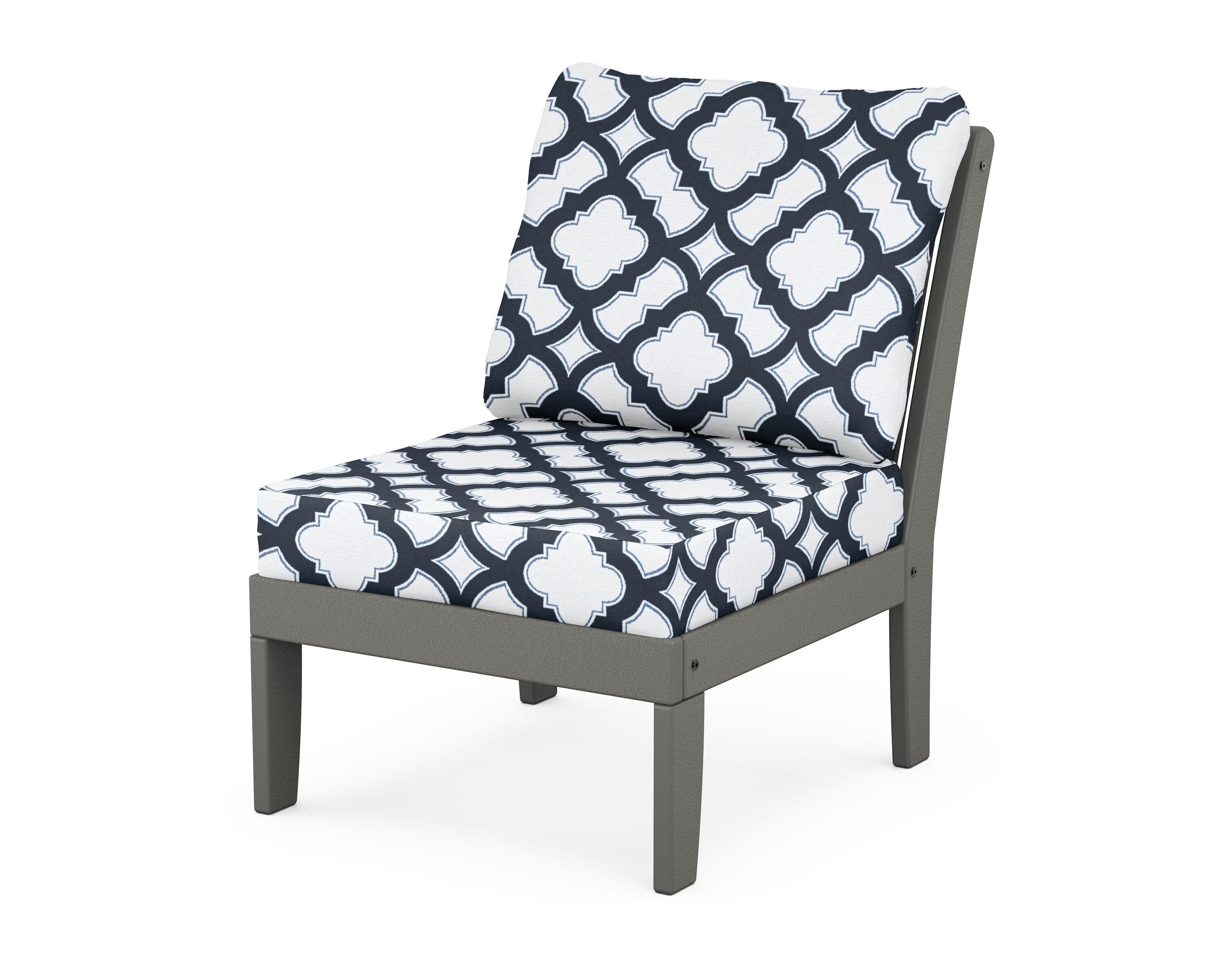 POLYWOOD® Braxton Modular Armless Chair in Slate Grey / Trellis Marine Indigo