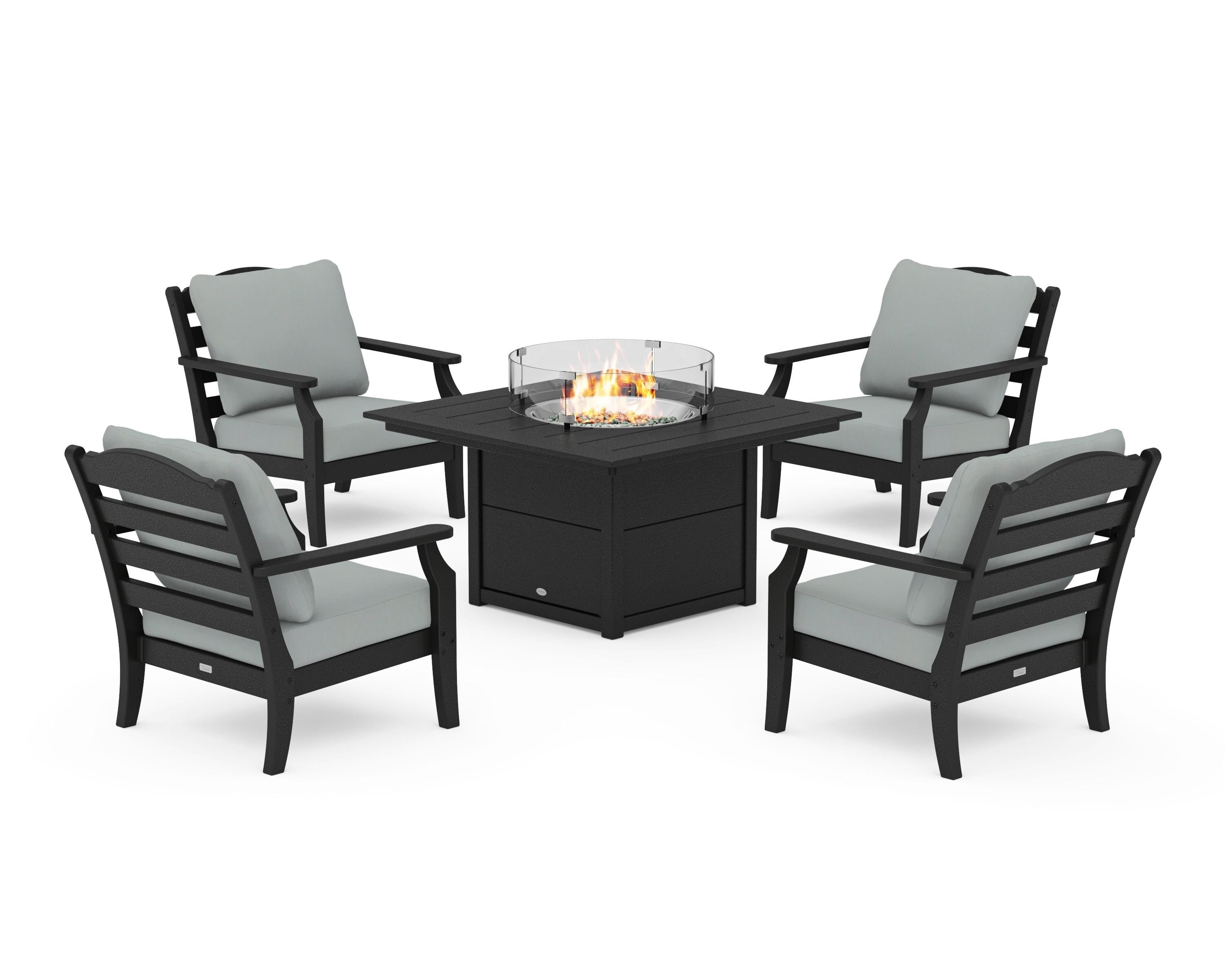 Draper James™ by  POLYWOOD® Savannah 5-Piece Deep Seating Set with Fire Pit Table in Black / Spa