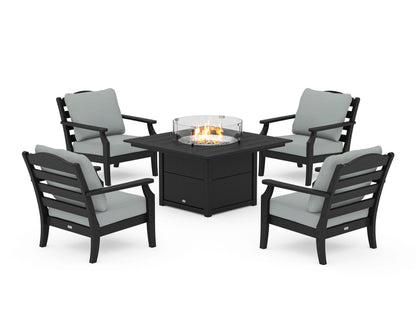 Draper James™ by  POLYWOOD® Savannah 5-Piece Deep Seating Set with Fire Pit Table in Black / Spa