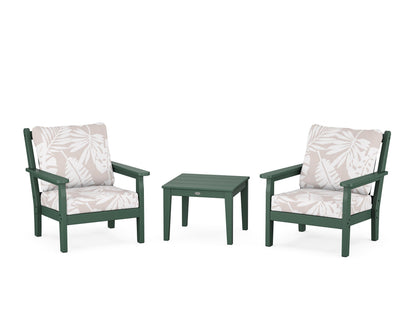 POLYWOOD® Chippendale 3-Piece Deep Seating Set in Green / Leaf Dune Burlap