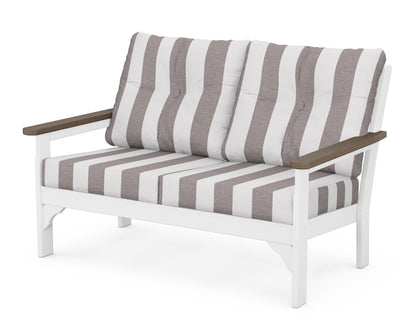 POLYWOOD® Vineyard Deep Seating Loveseat in White / Kona / Cabana Stripe Grey Mist
