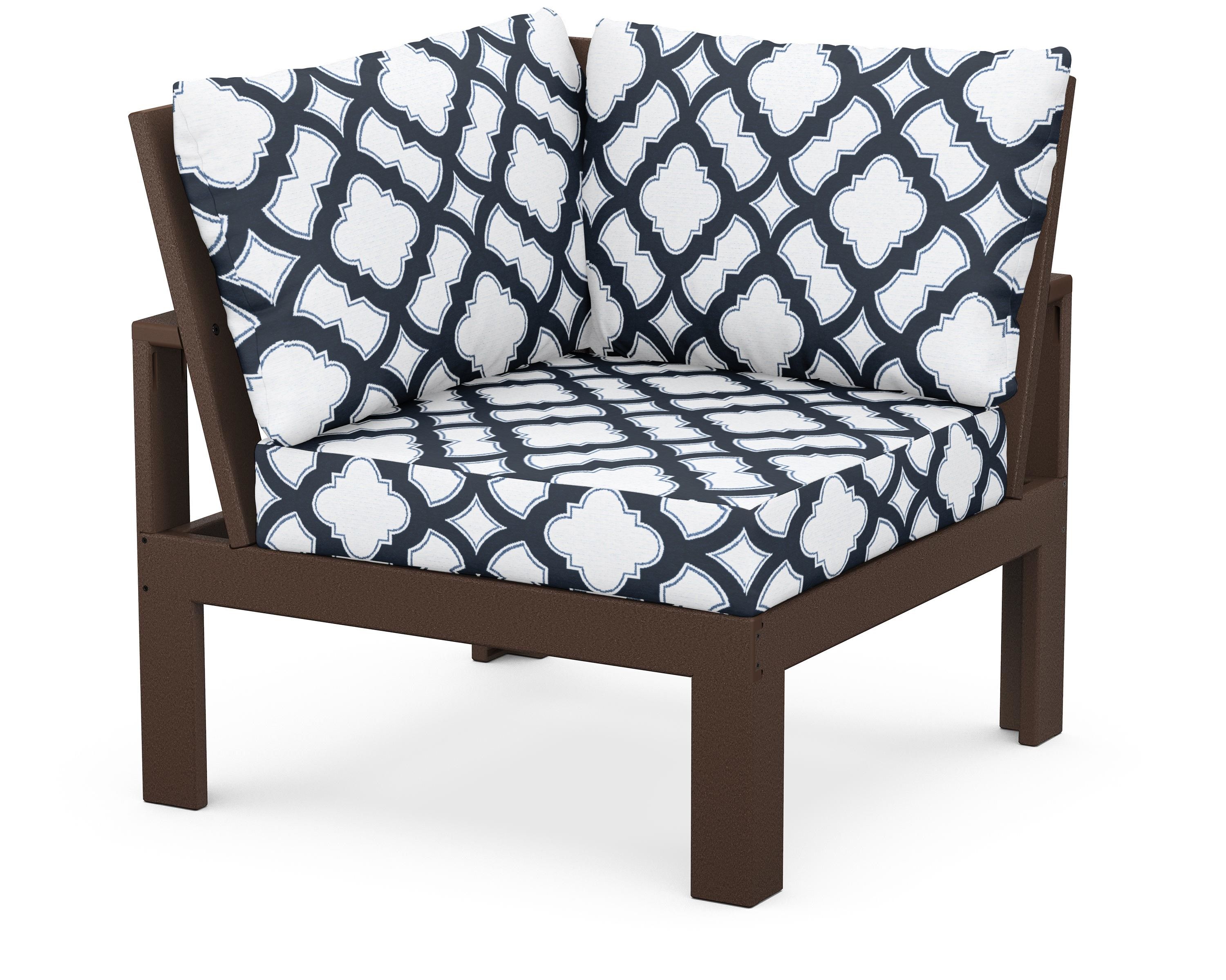 Unbranded Modular Corner Chair in Mahogany / Trellis Marine Indigo