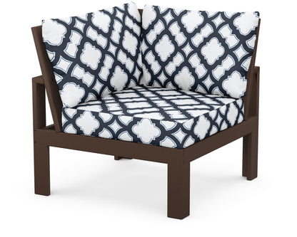 Unbranded Modular Corner Chair in Mahogany / Trellis Marine Indigo