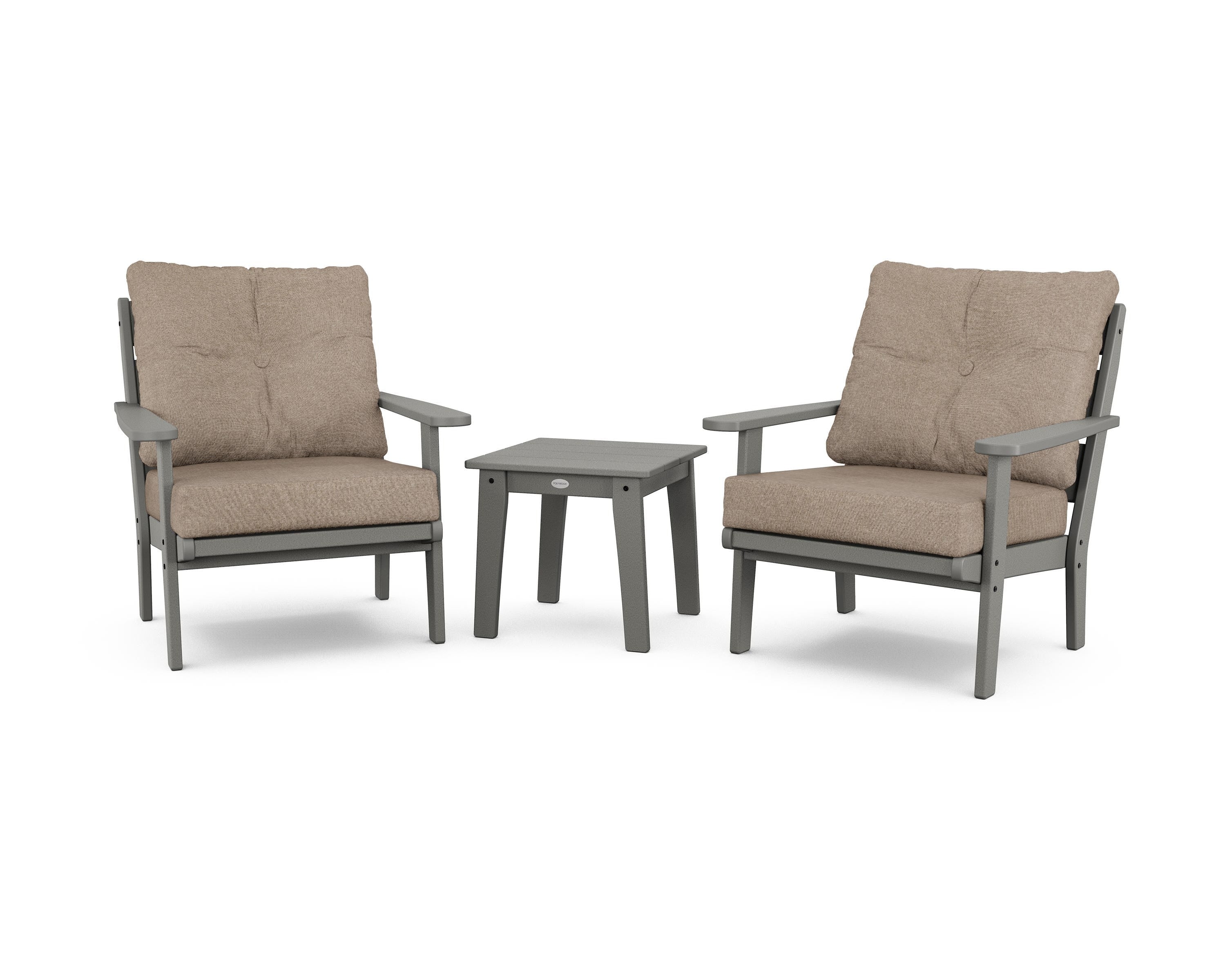 POLYWOOD® Lakeside 3-Piece Deep Seating Chair Set in Slate Grey / Spiced Burlap