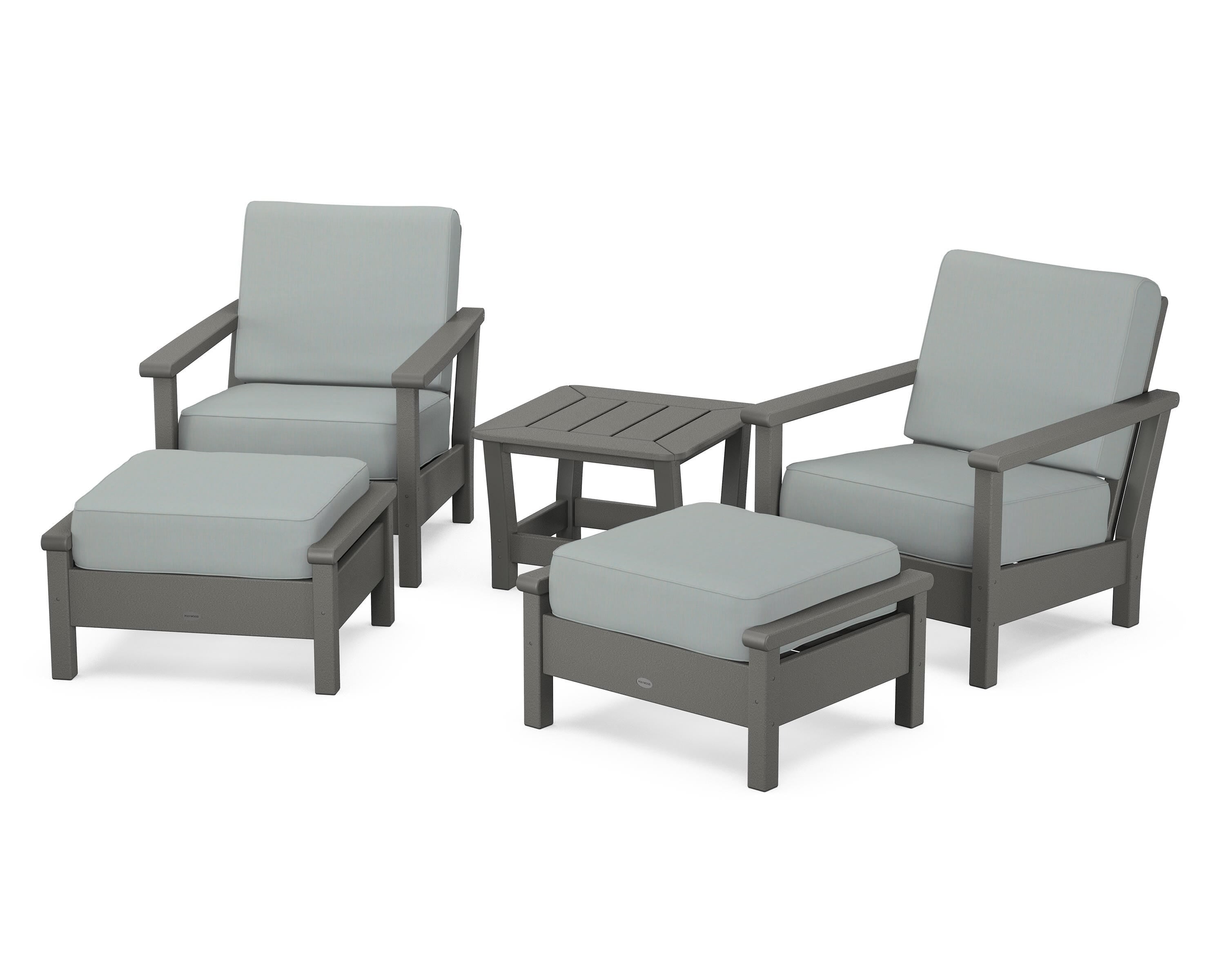 POLYWOOD® Harbour 5-Piece Deep Seating Chair Set in Slate Grey / Spa