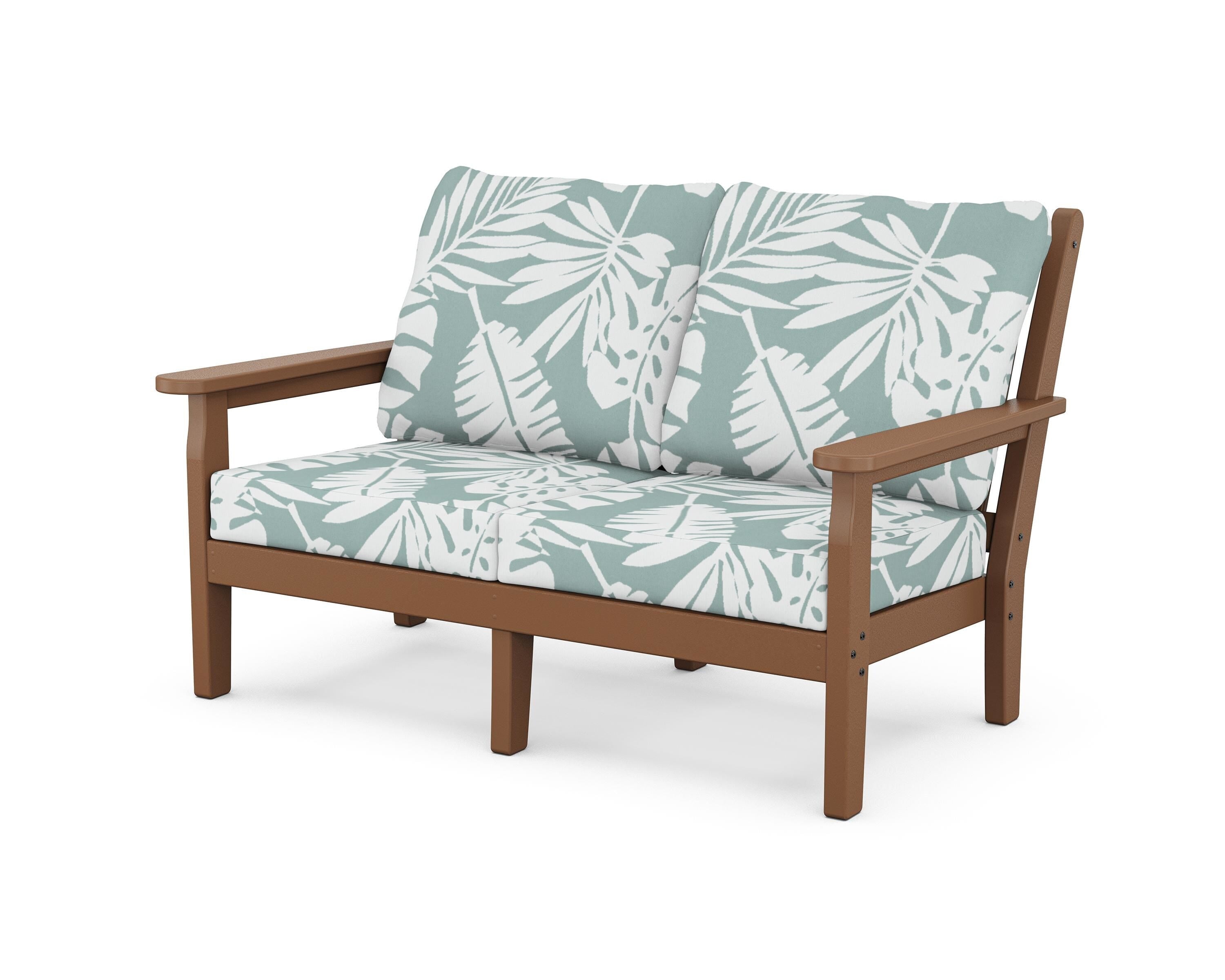 POLYWOOD® Chippendale Deep Seating Loveseat in Teak / Leaf Glacier Spa