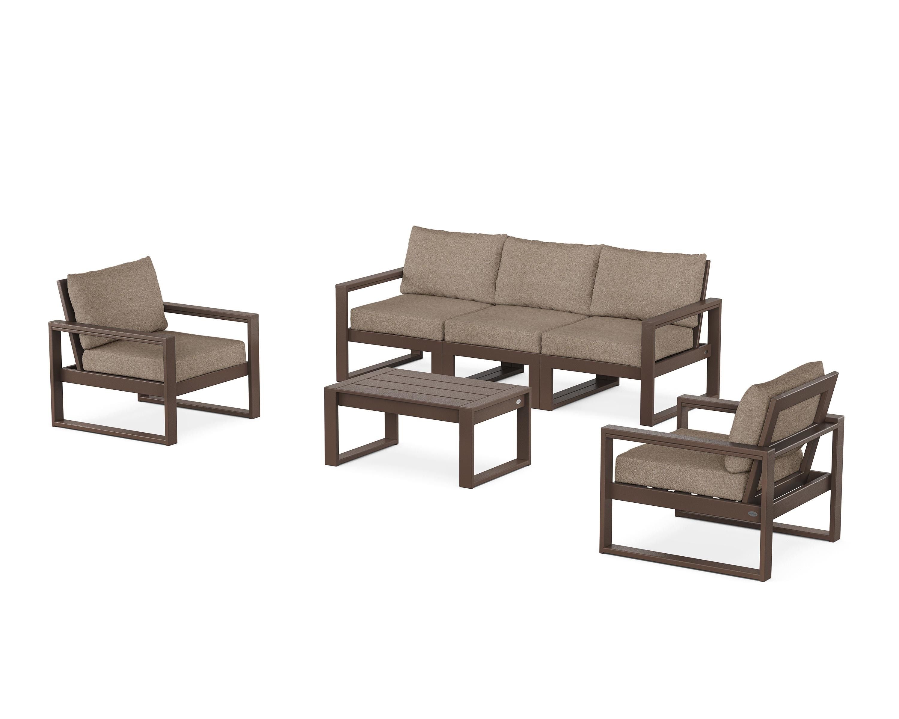 POLYWOOD® EDGE Sectional 4-Piece Deep Seating Set with Sofa in Mahogany / Spiced Burlap