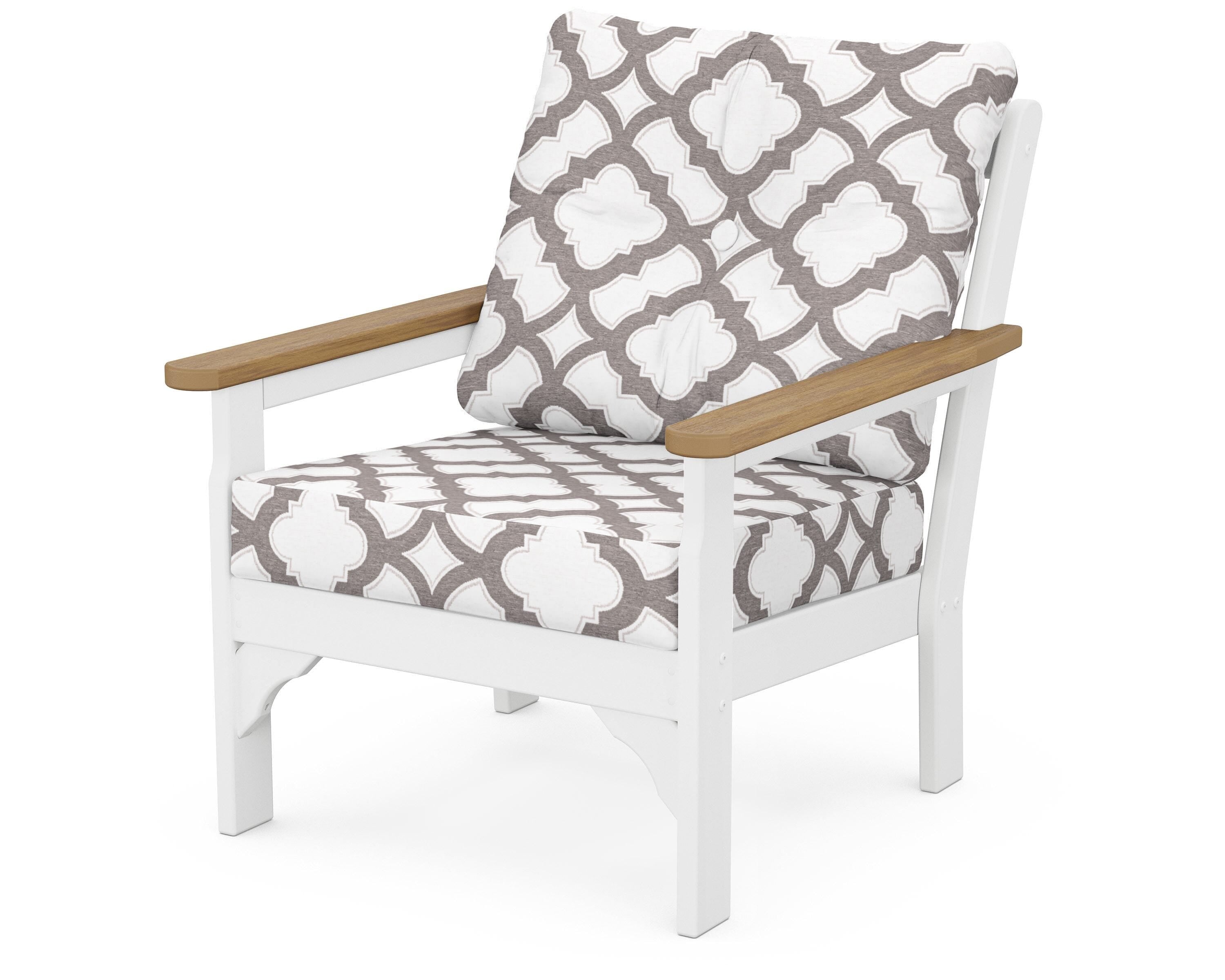 POLYWOOD® Vineyard Deep Seating Chair in White / Natural / Trellis Grey Mist