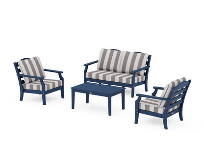 Draper James™ by  POLYWOOD® Savannah 4-Piece Deep Seating Set with Loveseat in Navy / Cabana Stripe Grey Mist