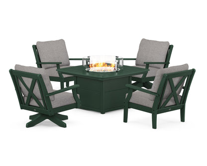 POLYWOOD® Braxton 5-Piece Deep Seating Set with Fire Table in Green / Grey Mist