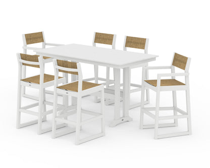 POLYWOOD® EDGE Sling 7-Piece Farmhouse Bar Set with Trestle Legs in White / Burlap Sling