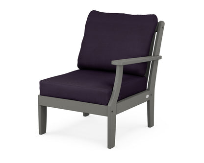 POLYWOOD® Braxton Modular Right Arm Chair in Slate Grey / Navy Linen