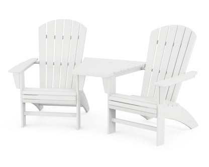 POLYWOOD® Nautical 3-Piece Curveback Adirondack Set with Angled Connecting Table in White