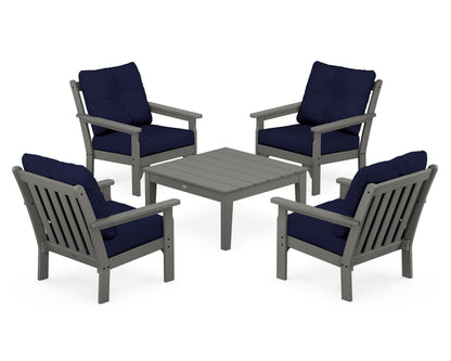 POLYWOOD® Vineyard 5-Piece Deep Seating Conversation Set in Slate Grey / Navy