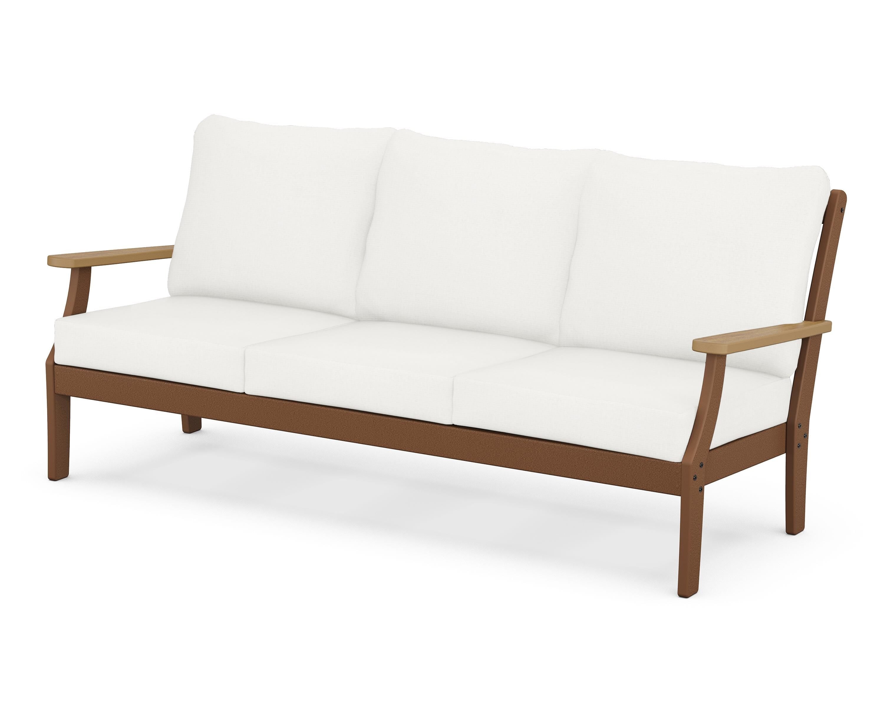 POLYWOOD® Braxton Deep Seating Sofa in Teak / Natural / Natural Linen