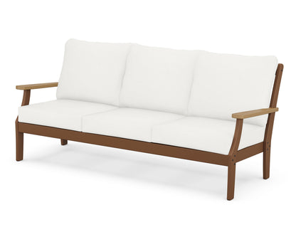 POLYWOOD® Braxton Deep Seating Sofa in Teak / Natural / Natural Linen