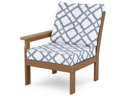 POLYWOOD® Vineyard Modular Left Arm Chair in Teak / Natural / Trellis Sky Blue