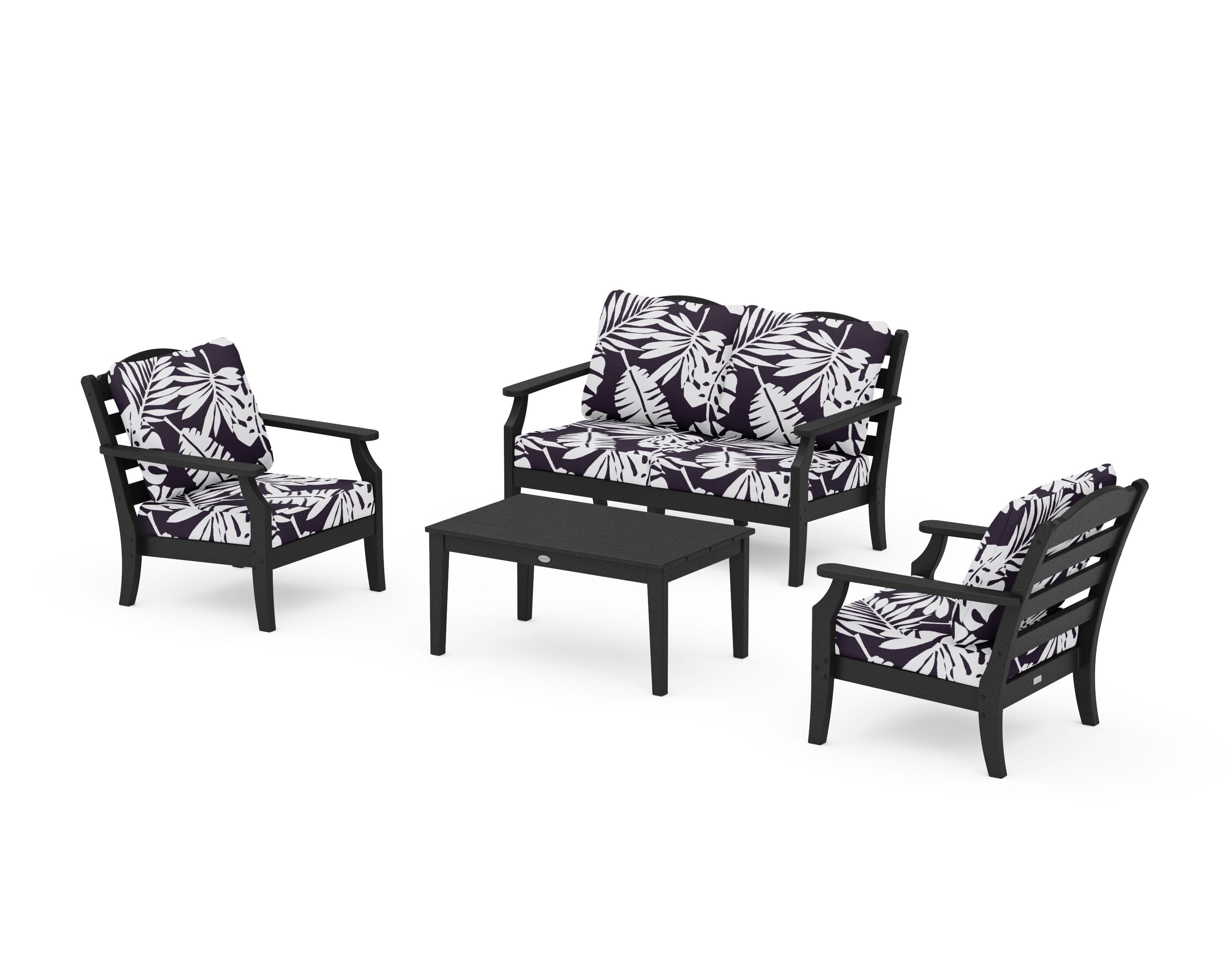 Draper James™ by  POLYWOOD® Savannah 4-Piece Deep Seating Set with Loveseat in Black / Leaf Navy