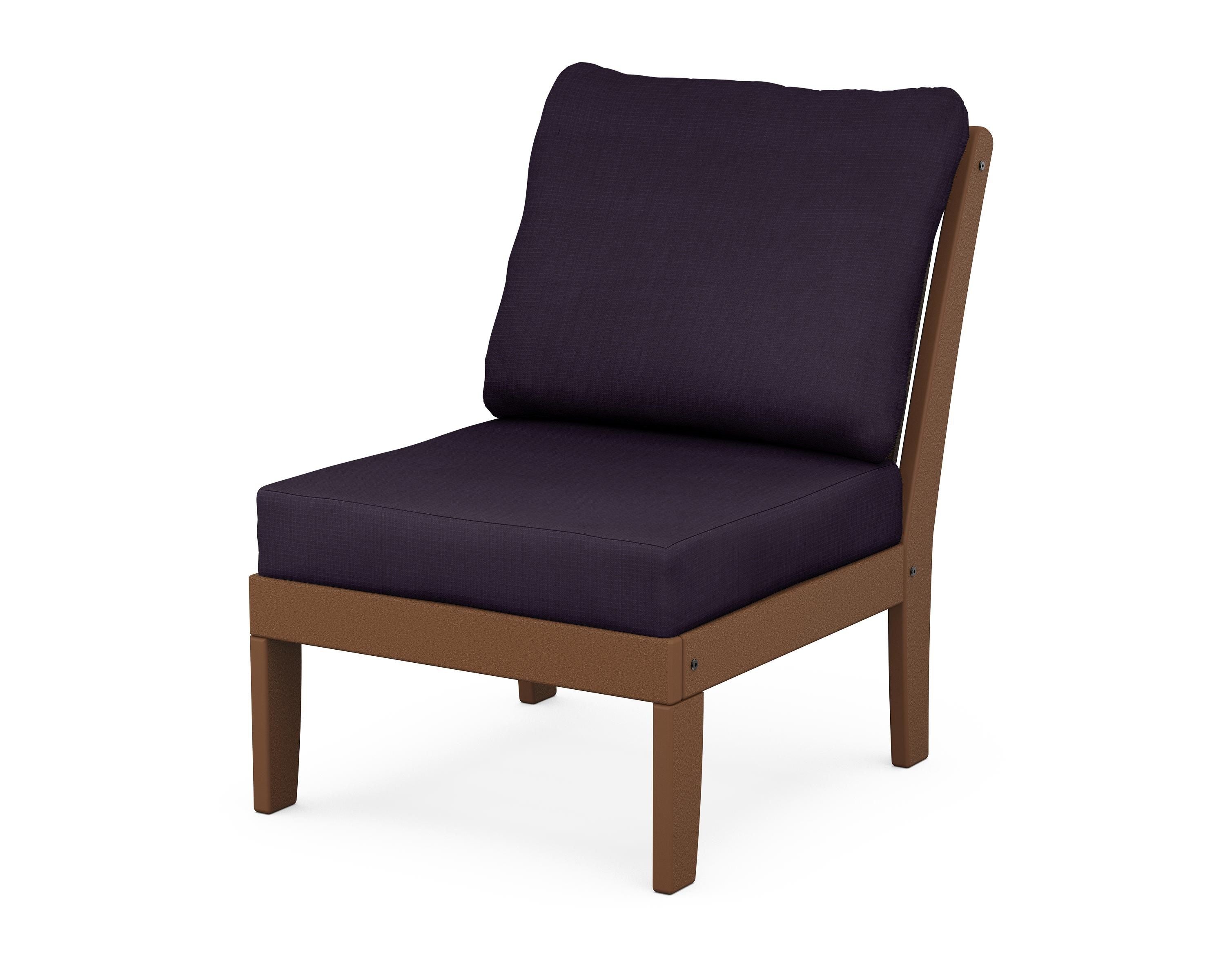 POLYWOOD® Braxton Modular Armless Chair in Teak / Navy Linen