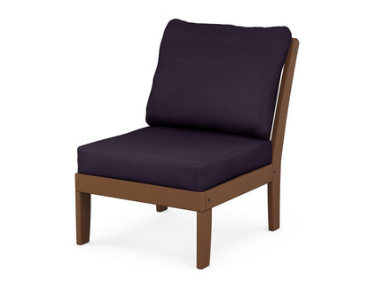 POLYWOOD® Braxton Modular Armless Chair in Teak / Navy Linen