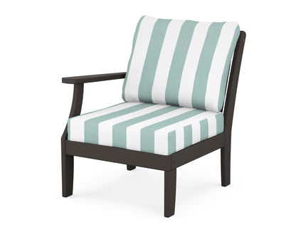 POLYWOOD® Braxton Modular Left Arm Chair in Vintage Coffee / Cabana Stripe Glacier Spa