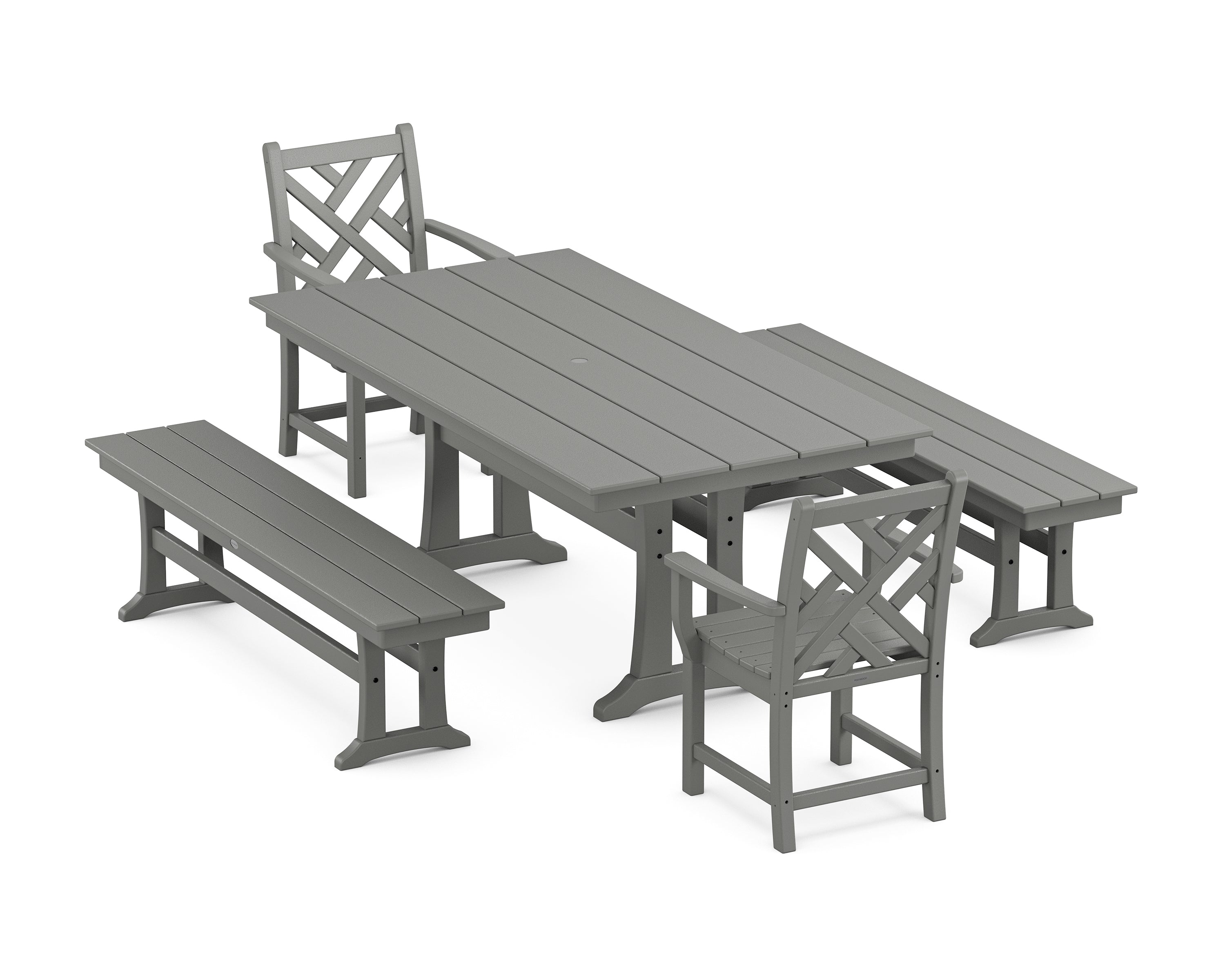 POLYWOOD® Chippendale 5-Piece Farmhouse Dining Set With Trestle Legs in Slate Grey