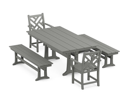 POLYWOOD® Chippendale 5-Piece Farmhouse Dining Set With Trestle Legs in Slate Grey