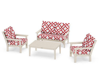 POLYWOOD® Vineyard 4-Piece Deep Seating Set in Sand / Trellis Crimson