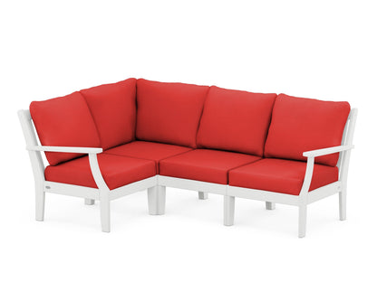 POLYWOOD® Braxton Modular 4-Piece Deep Seating Set in White / Crimson Linen