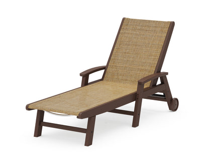 POLYWOOD® Coastal Chaise with Wheels in Mahogany / Burlap Sling