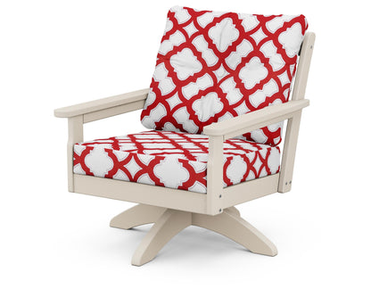 POLYWOOD® Vineyard Deep Seating Swivel Chair in Sand / Trellis Crimson