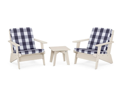 POLYWOOD® Riviera Modern Lounge 3-Piece Set in Sand / Buffalo Plaid Navy