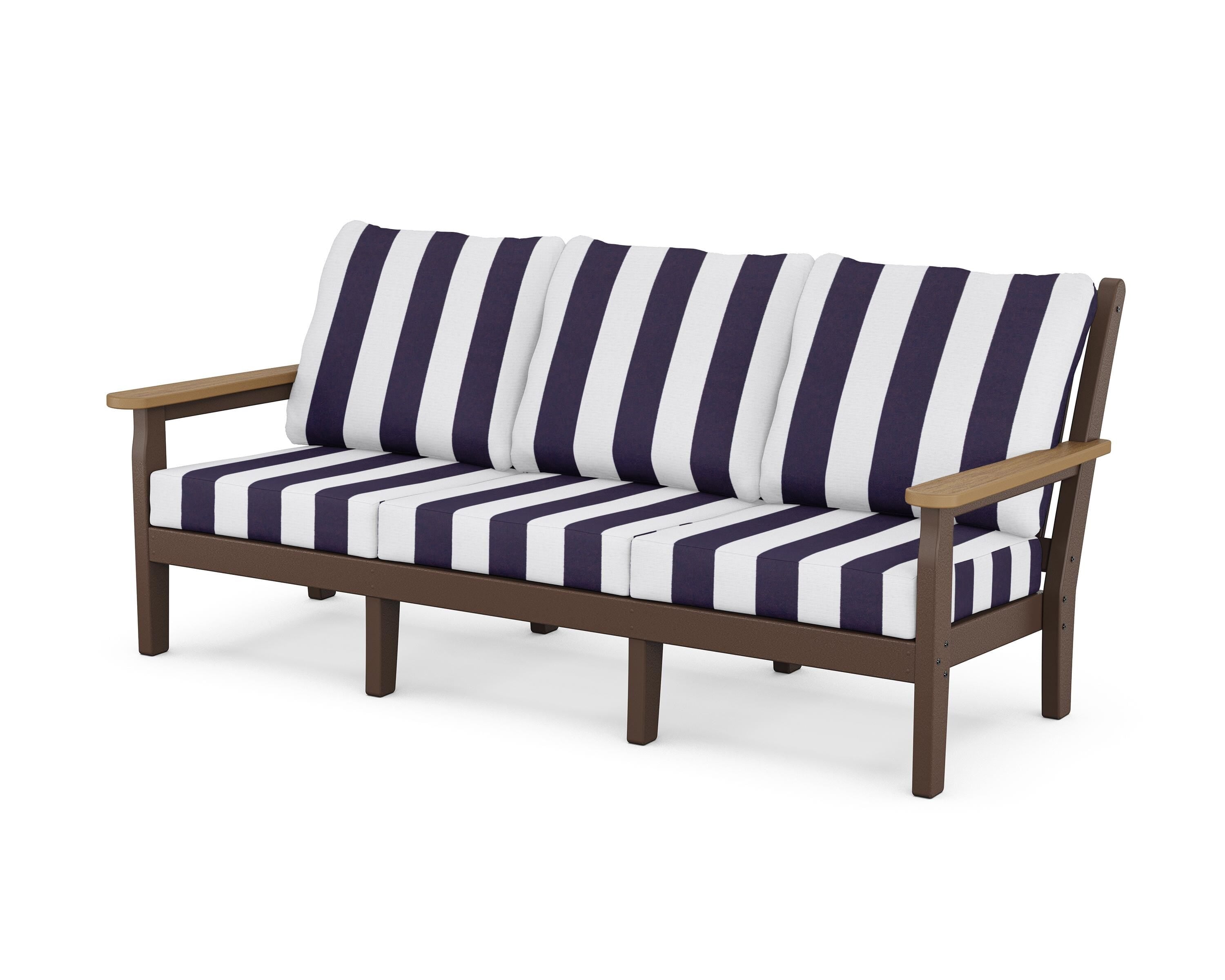 POLYWOOD® Chippendale Deep Seating Sofa in Mahogany / Natural / Cabana Stripe Navy
