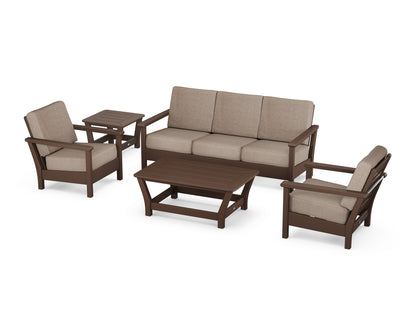 POLYWOOD® Harbour 5-Piece Deep Seating Set in Mahogany / Spiced Burlap
