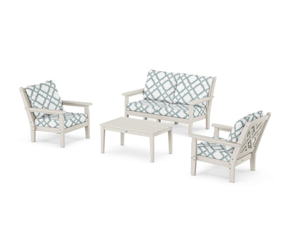POLYWOOD® Chippendale 4-Piece Deep Seating Set with Loveseat in Sand / Trellis Glacier Spa